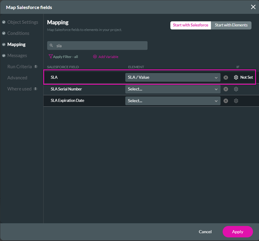 map salesforce fields > mapping tab 