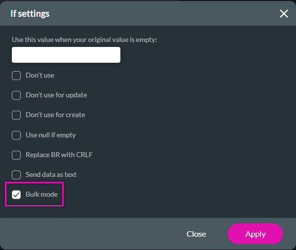 if settings > bulk mode