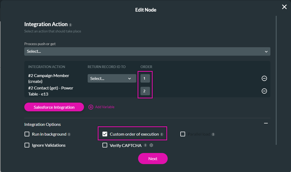 integration action configuration 