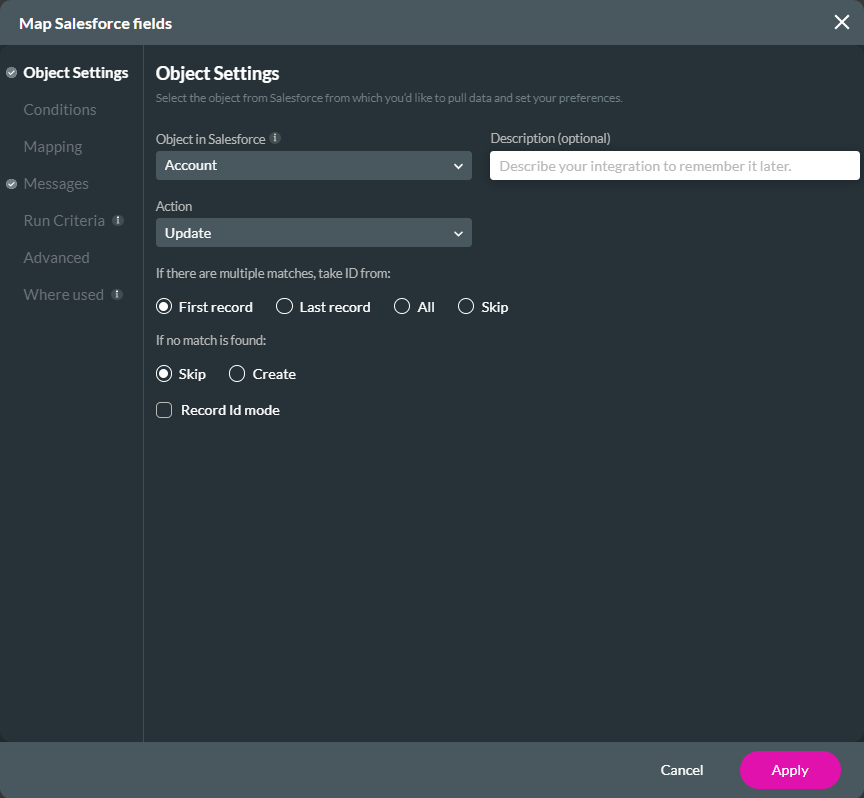 map salesforce fields > object settings tab 