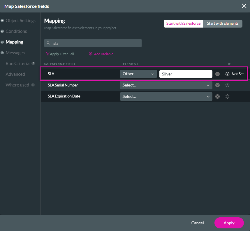 map salesforce fields > mapping tab 