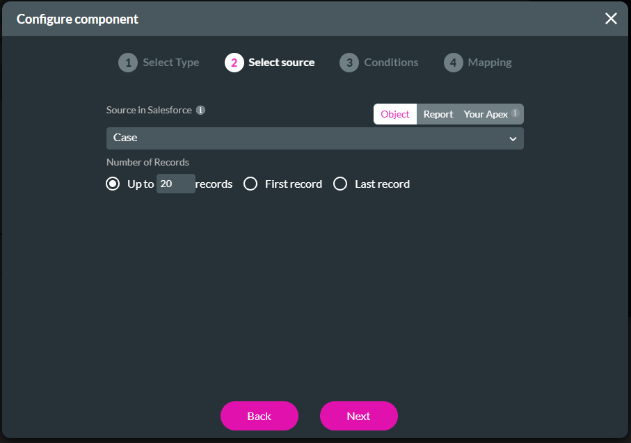 configure component > select source 