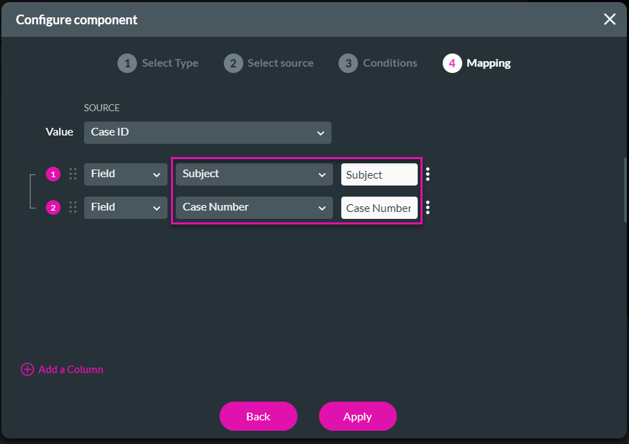 configure component > mapping 