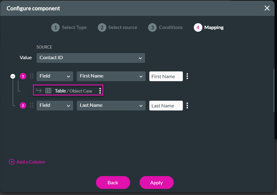 configure component > mapping 