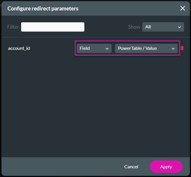 configure redirect parameter 