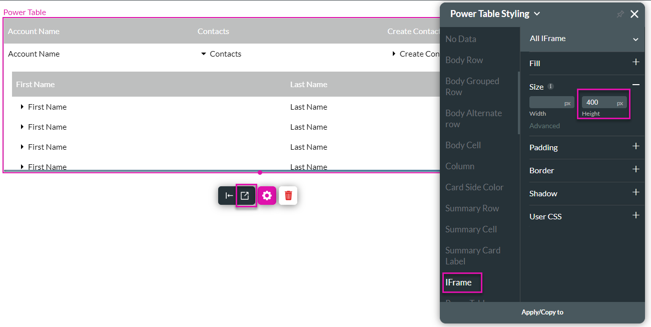 power table styling 