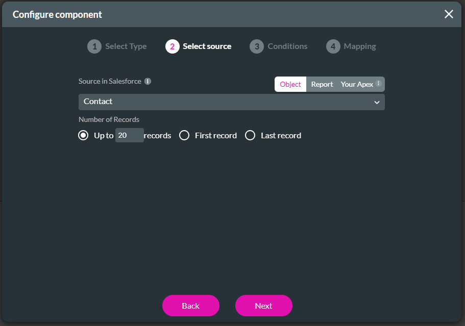 configure component > select source 