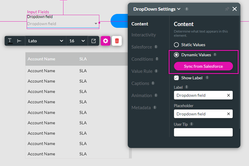 sync dynamic values from Salesforce 